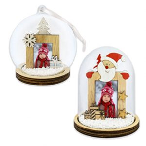 Bola de acrílico y madera, colgante navideña con foto pequeña