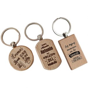 Llavero de madera con forma, personalizable con grabación libre