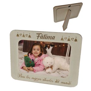 Portafotos de madera con pie trasero y foto de 10x15cm, con o sin grabación